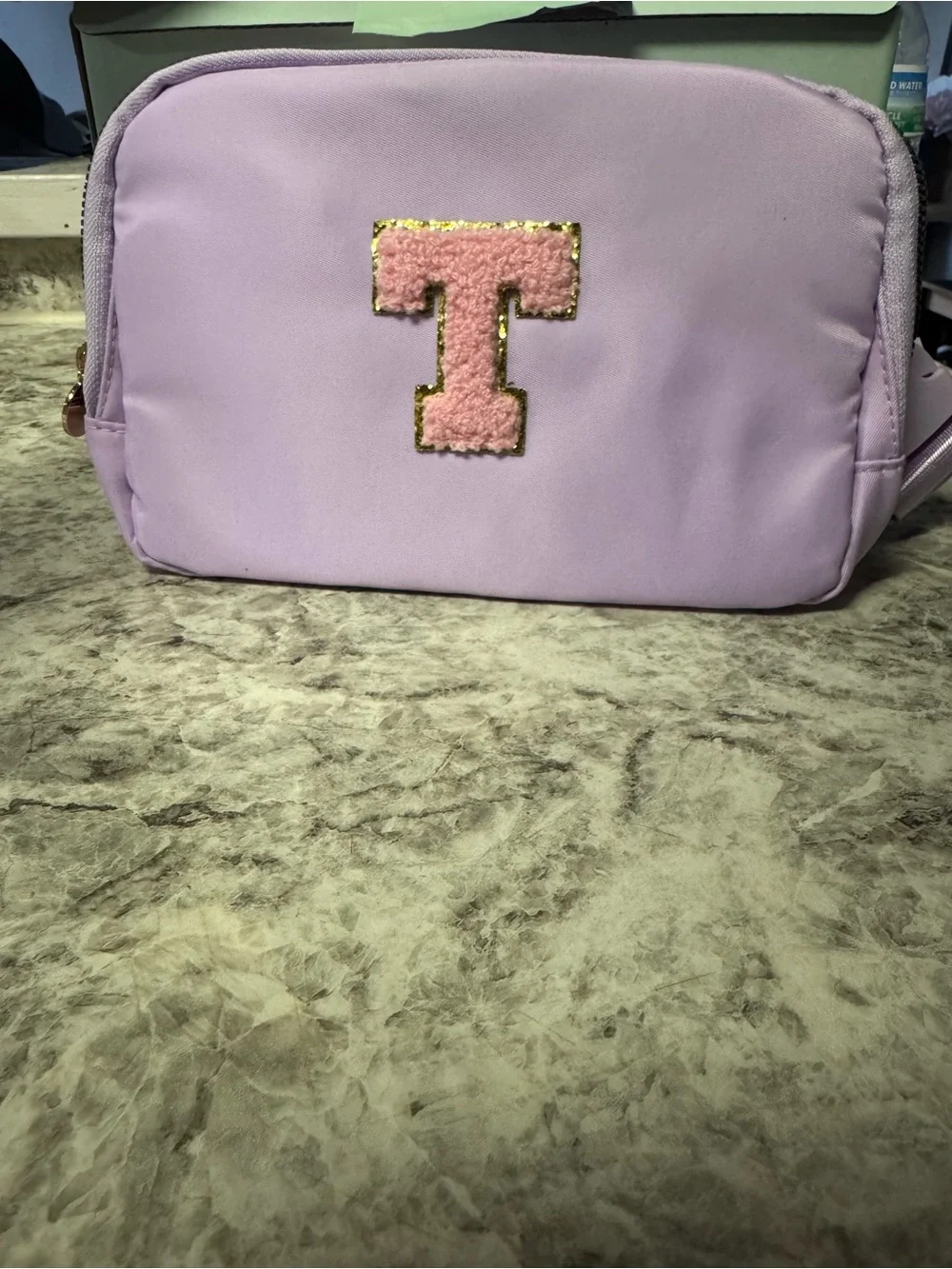 Lavender Cosmetic Pouch with Pink 'T' Accent